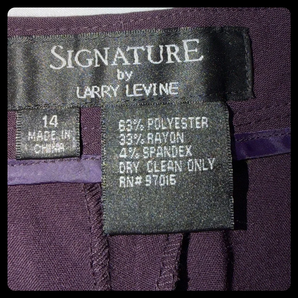 Signature by Larry Levine Dress Pants Women 14 Purple Wide Leg Trouser Professio - Picture 2 of 7